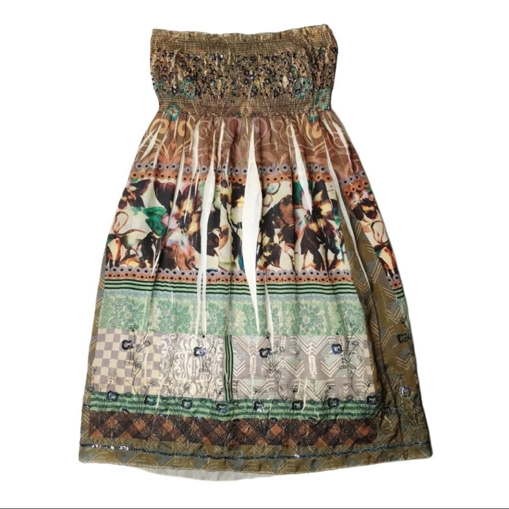 Anthropologie Lapis smocked‎ dress strapless OS